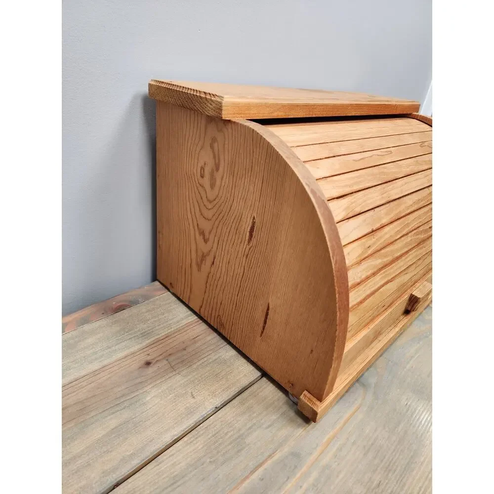 Rustic Farmhouse wooden roll top bread box classic slatted tambour door